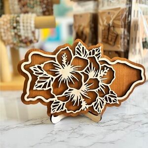 Puerto Rico National Flower Flor de Maga Amapola Hibiscus Wooden Art Decor